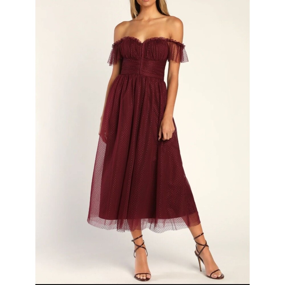 Lulus Regal Radiance Tulle Bustier Midi Dress Size Medium